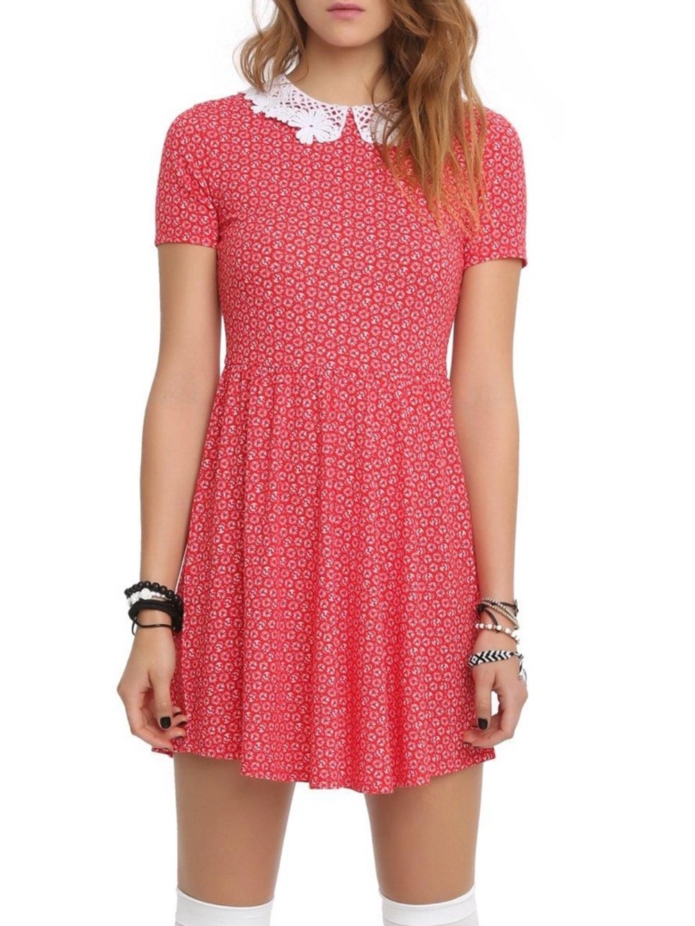 Midnight Hour Teenage Runaway Red Skull Doily Collar Dress